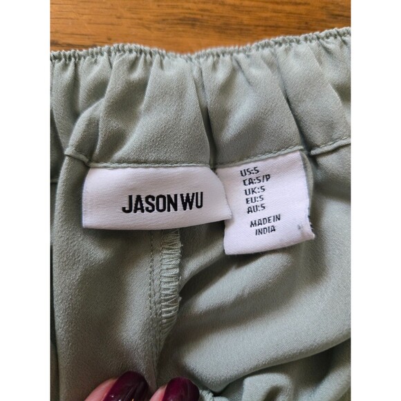 Jason Wu Wide Leg Pants Women's Small Light Green Pull On Pockets Ankle Slit - Picture 5 of 7
